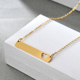 Melody - Music Bar Engravable Nameplate Necklace with Heart Cut Out